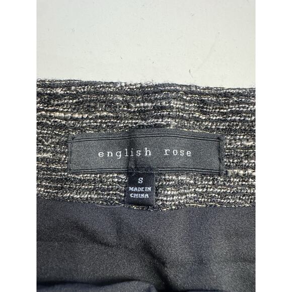 English Rose Beaded Grommet Hem Side Zip Tweed Mini Skirt Black Gold Small - Picture 3 of 7